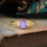 Timeless Classic Nature-Inspired 4-Prong Oval-Cut Amethyst Engagement Ring